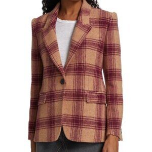 Isabel Marant Kerstin Wool Plaid Blazer Camel Burgundy XS No Flaws